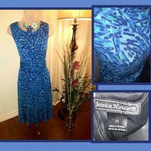 Jessica Howard Blue & Turquoise Sleeve Dress Sz 14